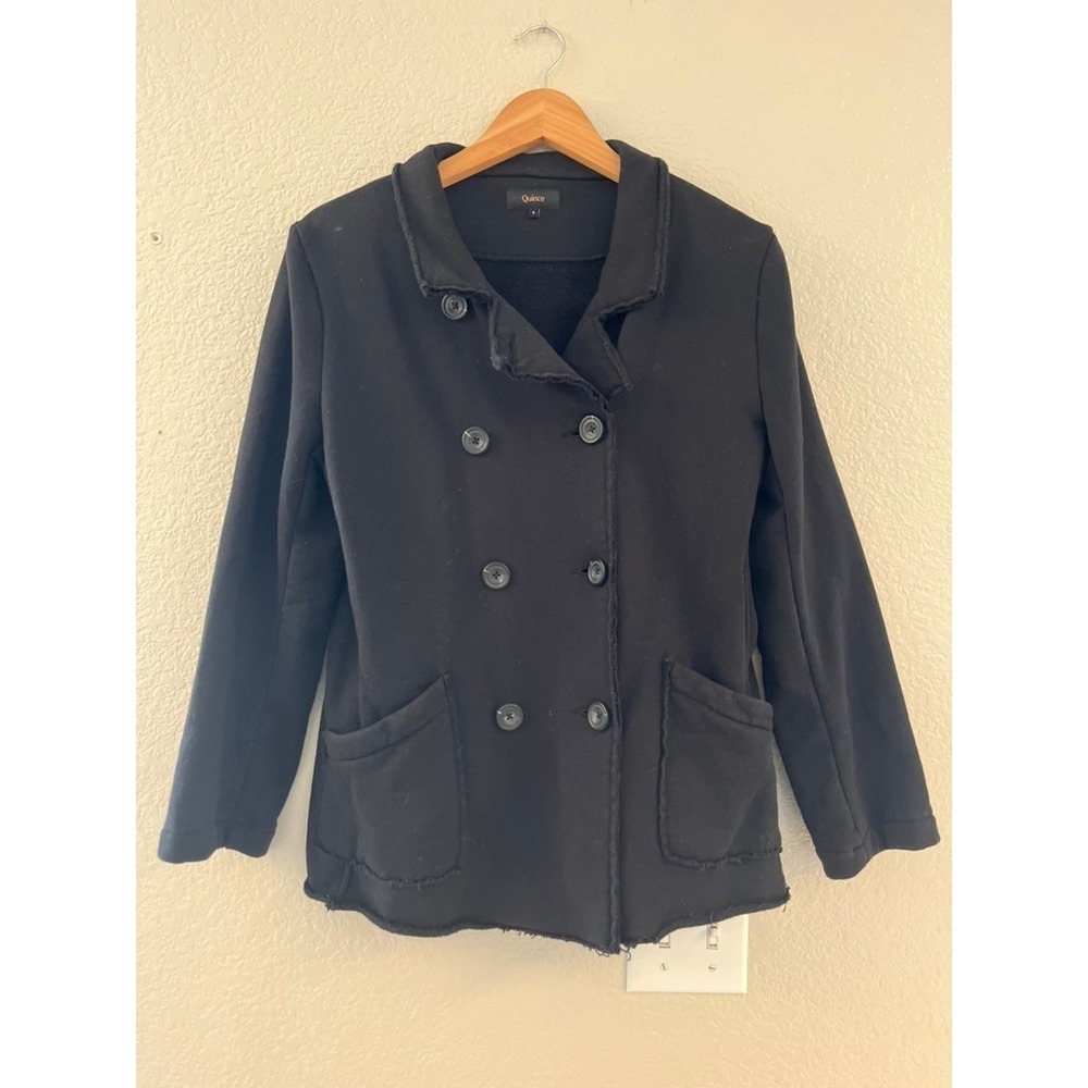 Quince Black 100% Organic Cotton Fleece French Terry Peacoat Jacket Small‎
